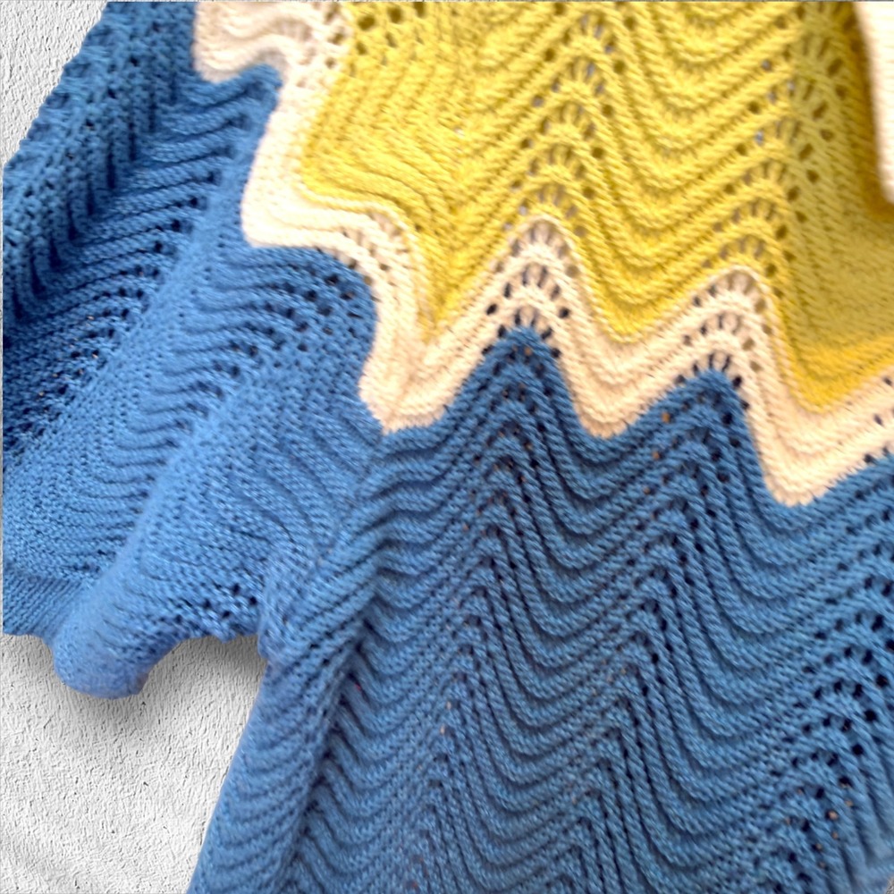 Heartloom Crochet Knit Polo Dress M Colorblock Zig Zag Stripe Cotton Retro Mod - Picture 6 of 14